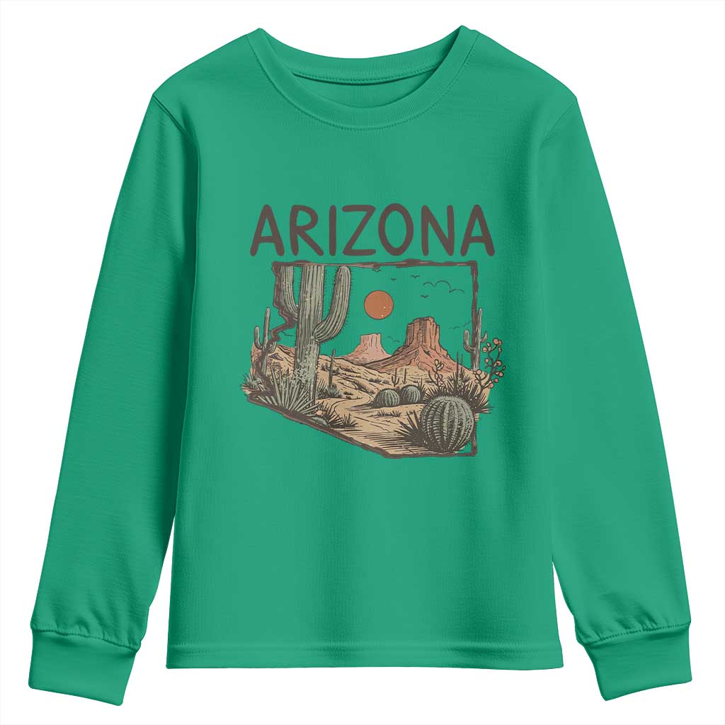 Arizona State Map Desert Landscape Cactus Southwest Youth Sweatshirt TS14 Irish Green Print Your Wear