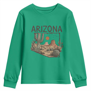 Arizona State Map Desert Landscape Cactus Southwest Youth Sweatshirt TS14 Irish Green Print Your Wear