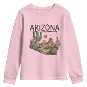 Arizona State Map Desert Landscape Cactus Southwest Youth Sweatshirt TS14 Light Pink Print Your Wear