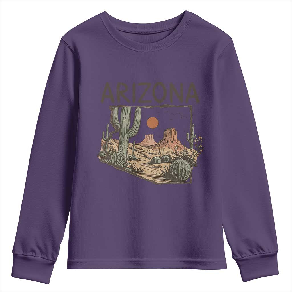 Arizona State Map Desert Landscape Cactus Southwest Youth Sweatshirt TS14 Purple Print Your Wear