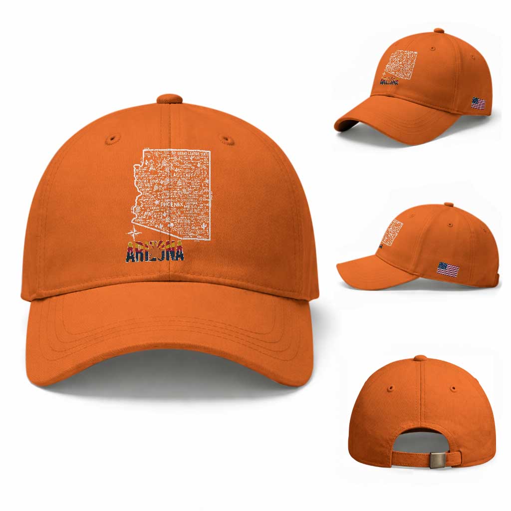Arizona Map Phoenix Sedona Tucson Southwest Travel Baseball Cap TS14 Baseball Cap Universal Fit Orange Print Your Wear