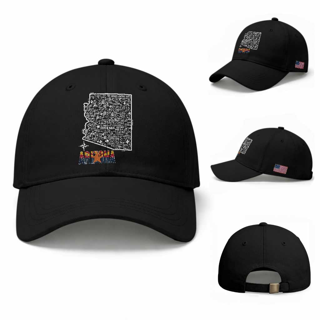 Arizona Map Phoenix Sedona Tucson Southwest Travel Baseball Cap TS14 Baseball Cap Universal Fit Black Print Your Wear