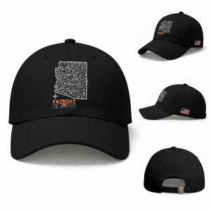 Arizona Map Phoenix Sedona Tucson Southwest Travel Baseball Cap TS14 Baseball Cap Universal Fit Black Print Your Wear