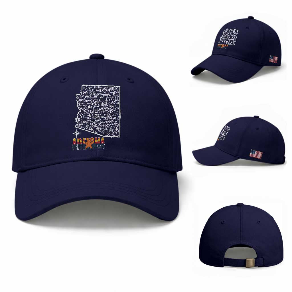 Arizona Map Phoenix Sedona Tucson Southwest Travel Baseball Cap TS14 Baseball Cap Universal Fit Dark Blue Print Your Wear