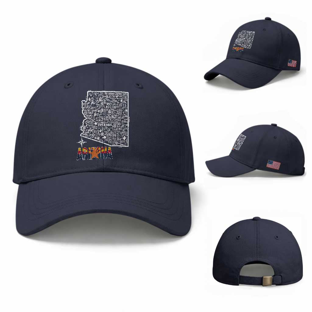 Arizona Map Phoenix Sedona Tucson Southwest Travel Baseball Cap TS14 Baseball Cap Universal Fit Navy Print Your Wear
