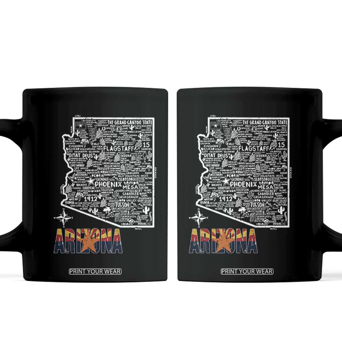 Arizona Map Phoenix Sedona Tucson Southwest Travel Coffee Mug TS14 Black Print Your Wear