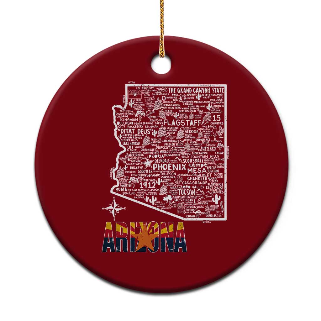 Arizona Map Phoenix Sedona Tucson Southwest Travel Ceramic Ornament TS14 1pc Red Print Your Wear