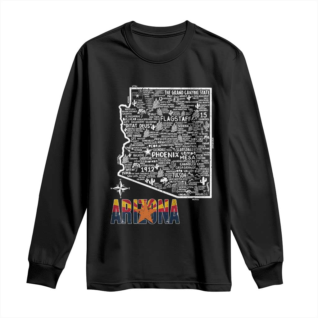 Arizona Map Phoenix Sedona Tucson Southwest Travel Long Sleeve Shirt TS14 Black Print Your Wear