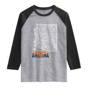 Arizona Map Phoenix Sedona Tucson Southwest Travel Raglan Shirt TS14 Heather Gray Black Print Your Wear