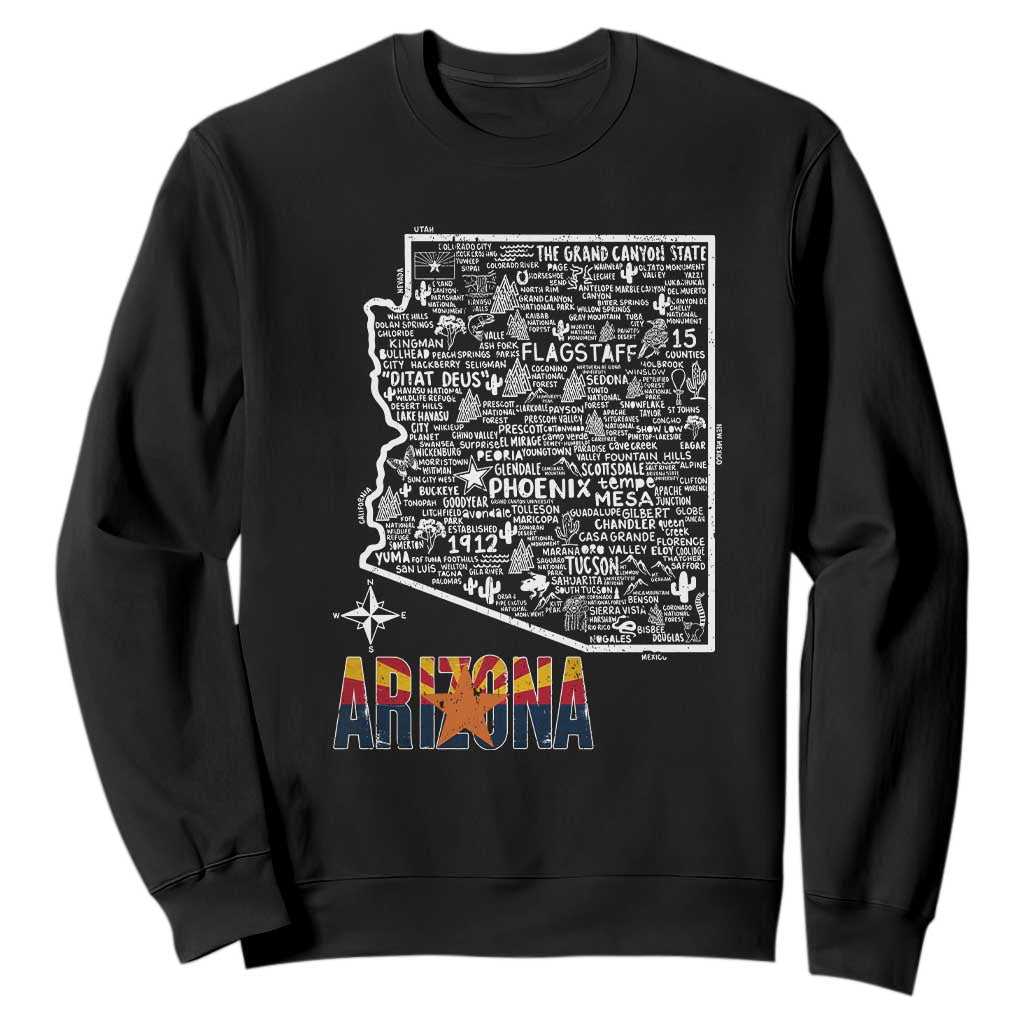 Arizona Map Phoenix Sedona Tucson Southwest Travel Sweatshirt TS14 Black Print Your Wear