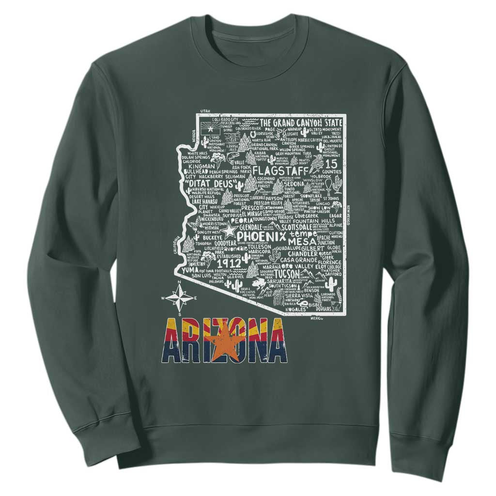 Arizona Map Phoenix Sedona Tucson Southwest Travel Sweatshirt TS14 Dark Forest Green Print Your Wear