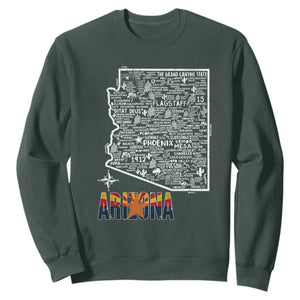 Arizona Map Phoenix Sedona Tucson Southwest Travel Sweatshirt TS14 Dark Forest Green Print Your Wear