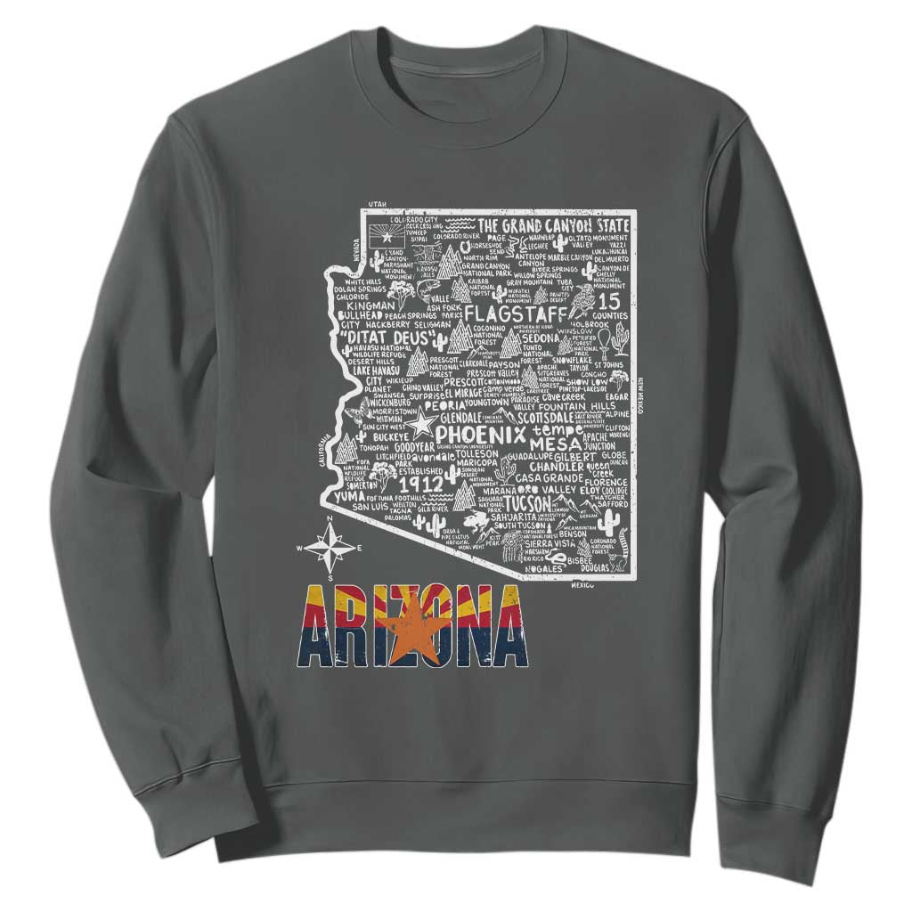 Arizona Map Phoenix Sedona Tucson Southwest Travel Sweatshirt TS14 Dark Heather Print Your Wear