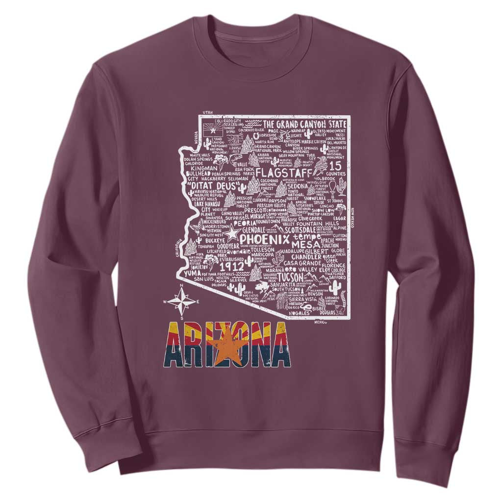 Arizona Map Phoenix Sedona Tucson Southwest Travel Sweatshirt TS14 Maroon Print Your Wear