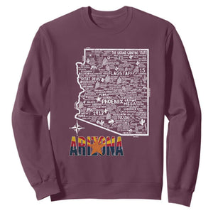 Arizona Map Phoenix Sedona Tucson Southwest Travel Sweatshirt TS14 Maroon Print Your Wear