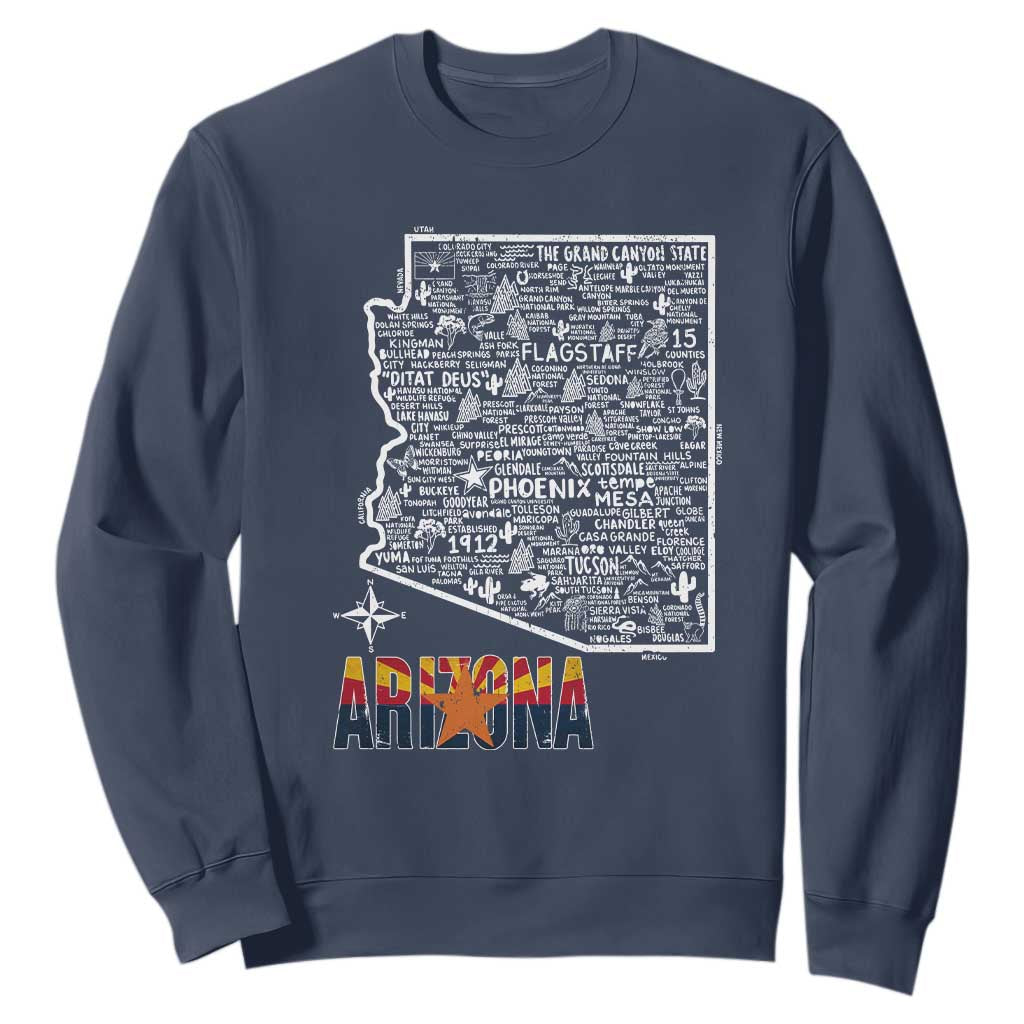 Arizona Map Phoenix Sedona Tucson Southwest Travel Sweatshirt TS14 Navy Print Your Wear