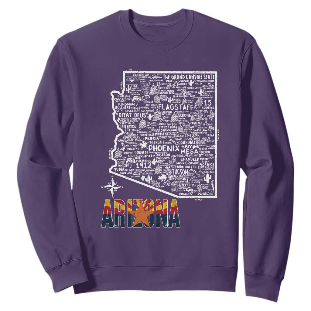 Arizona Map Phoenix Sedona Tucson Southwest Travel Sweatshirt TS14 Purple Print Your Wear