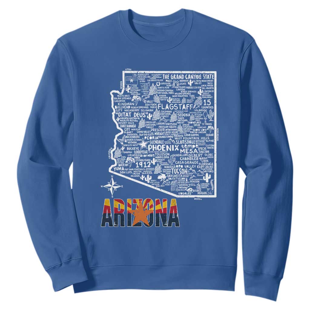 Arizona Map Phoenix Sedona Tucson Southwest Travel Sweatshirt TS14 Royal Blue Print Your Wear