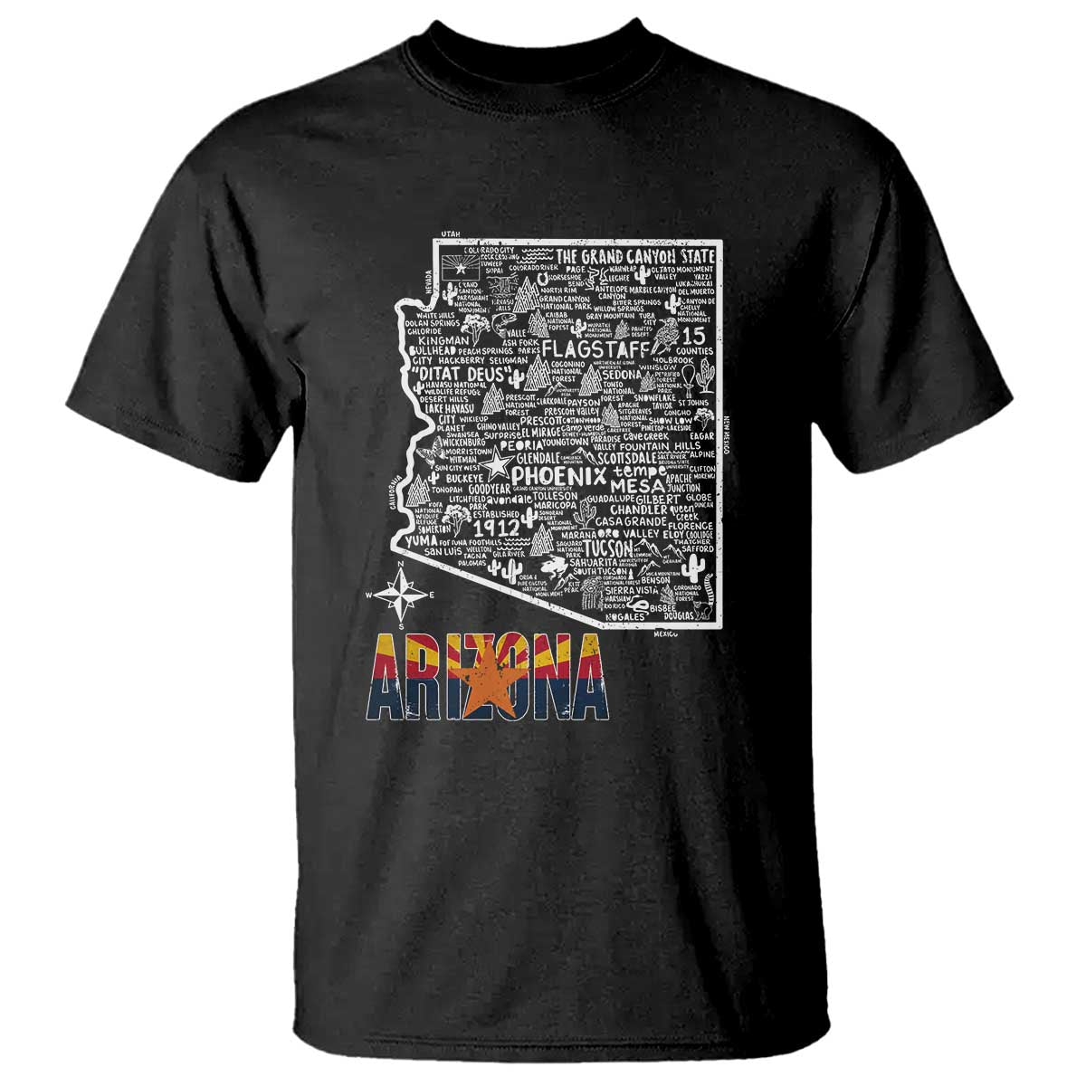 Arizona Map Phoenix Sedona Tucson Southwest Travel T Shirt TS14 Black Print Your Wear