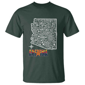 Arizona Map Phoenix Sedona Tucson Southwest Travel T Shirt TS14 Dark Forest Green Print Your Wear