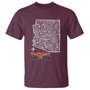 Arizona Map Phoenix Sedona Tucson Southwest Travel T Shirt TS14 Maroon Print Your Wear
