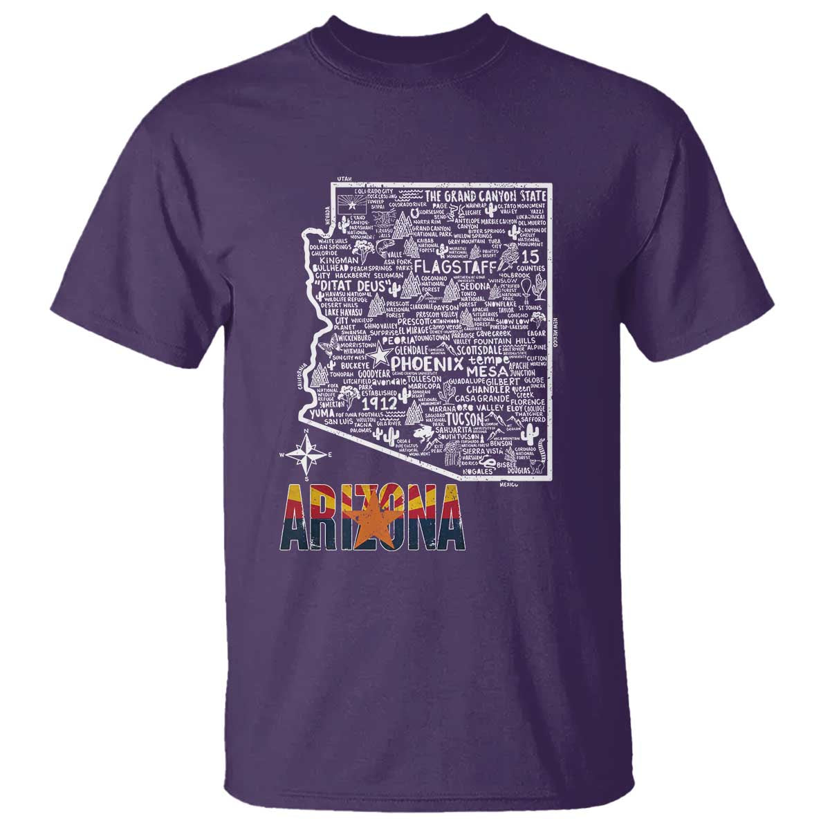 Arizona Map Phoenix Sedona Tucson Southwest Travel T Shirt TS14 Purple Print Your Wear