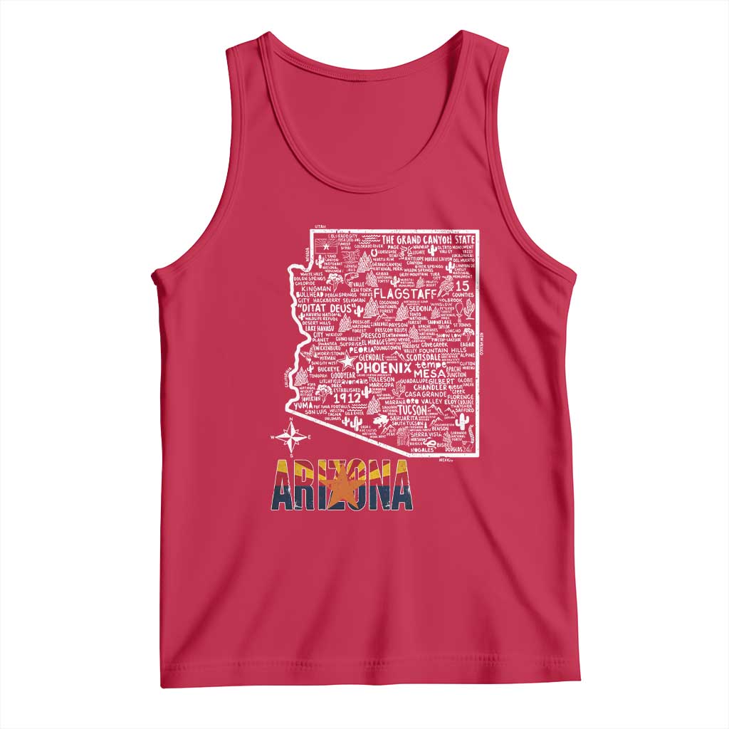 Arizona Map Phoenix Sedona Tucson Southwest Travel Tank Top TS14 Red Print Your Wear