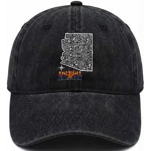 Arizona Map Phoenix Sedona Tucson Southwest Travel Washed Cotton Baseball Cap TS14 Print Your Wear