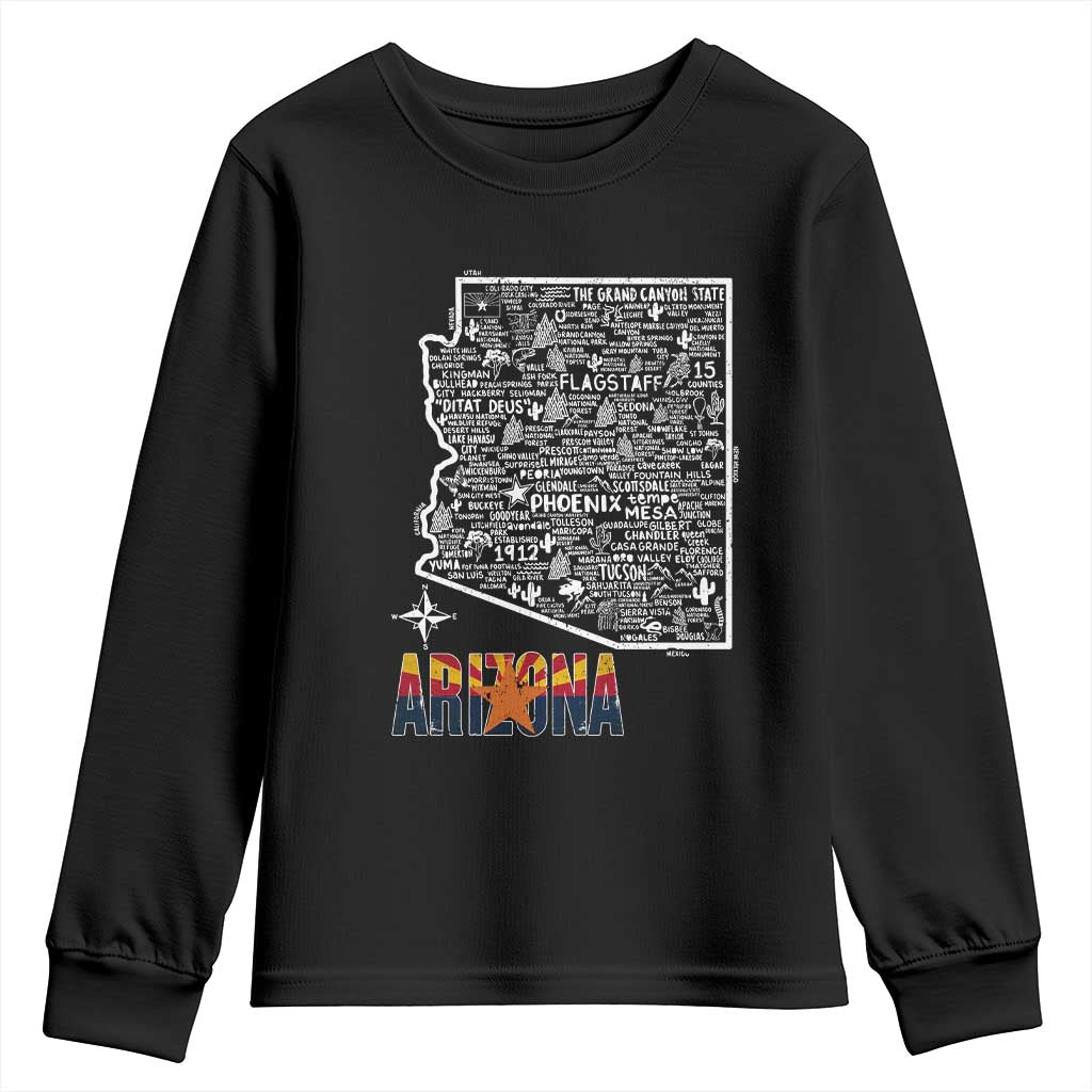 Arizona Map Phoenix Sedona Tucson Southwest Travel Youth Sweatshirt TS14 Black Print Your Wear