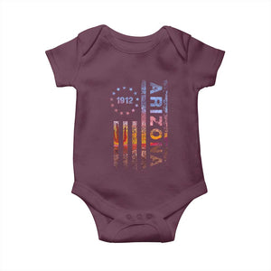 Arizona American Flag Pride Cactus Landscape Established 1912 Baby Onesie TS14 Maroon Print Your Wear