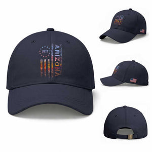 Arizona American Flag Pride Cactus Landscape Established 1912 Baseball Cap TS14 Baseball Cap Universal Fit Navy Print Your Wear