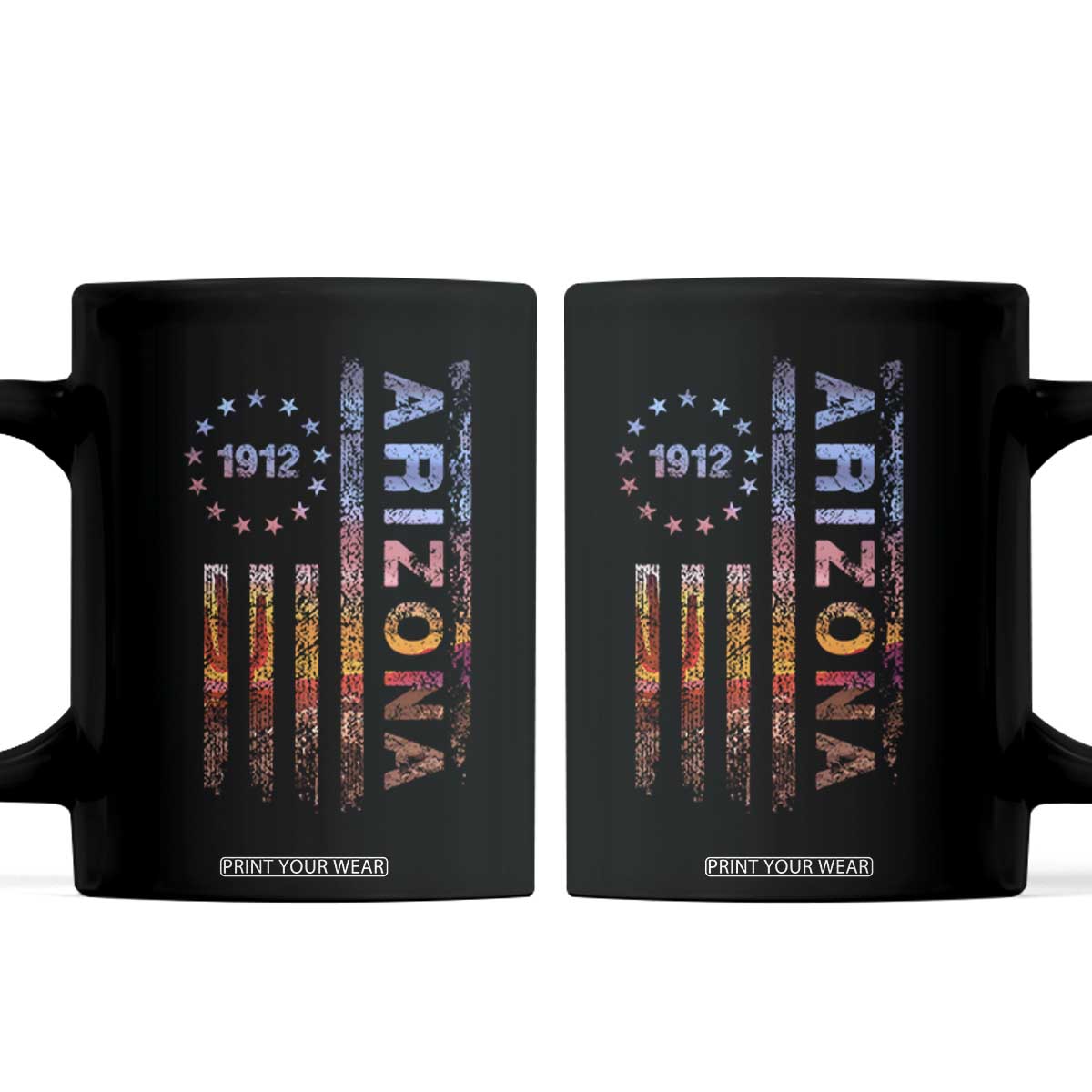 Arizona American Flag Pride Cactus Landscape Established 1912 Coffee Mug TS14 Black Print Your Wear