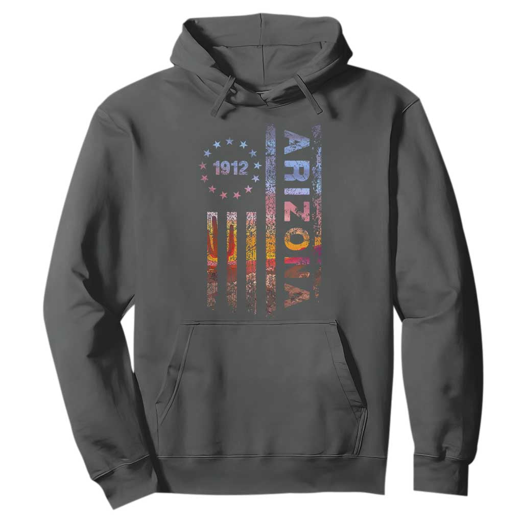 Arizona American Flag Pride Cactus Landscape Established 1912 Hoodie TS14 Dark Heather Print Your Wear