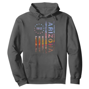Arizona American Flag Pride Cactus Landscape Established 1912 Hoodie TS14 Dark Heather Print Your Wear