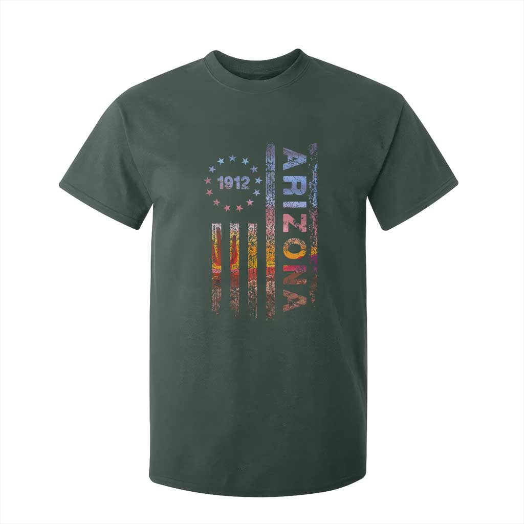 Arizona American Flag Pride Cactus Landscape Established 1912 T Shirt For Kid TS14 Dark Forest Green Print Your Wear