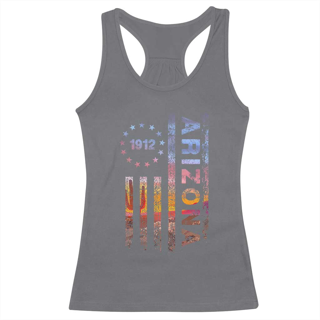 Arizona American Flag Pride Cactus Landscape Established 1912 Racerback Tank Top TS14 Charcoal Print Your Wear