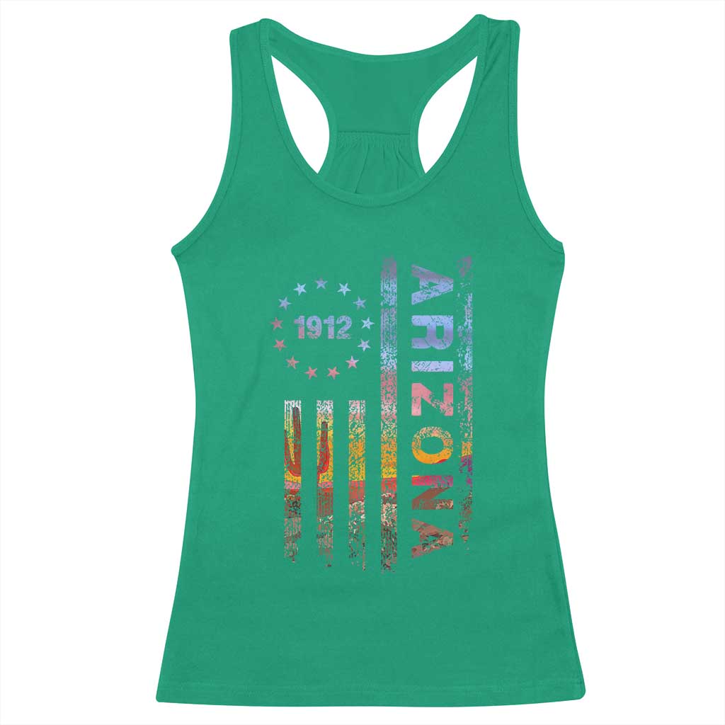Arizona American Flag Pride Cactus Landscape Established 1912 Racerback Tank Top TS14 Irish Green Print Your Wear