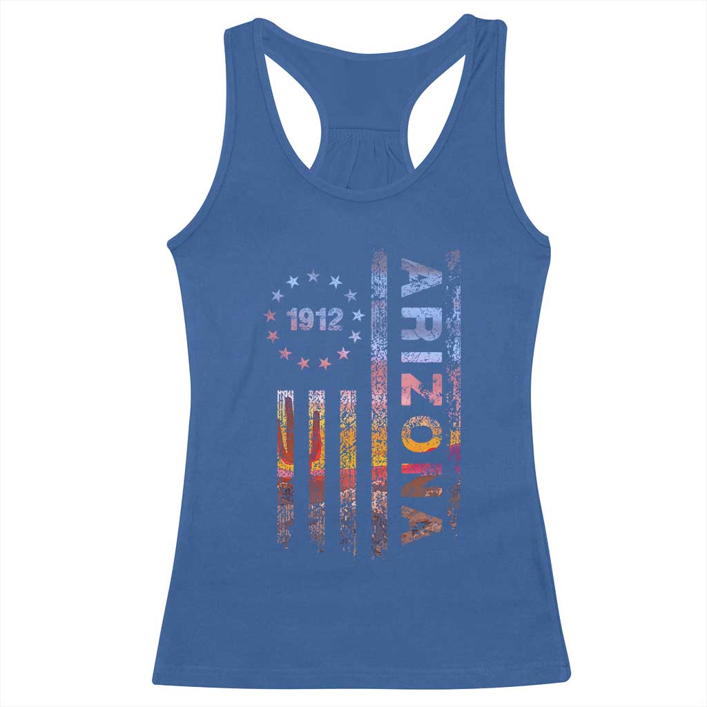 Arizona American Flag Pride Cactus Landscape Established 1912 Racerback Tank Top TS14 Royal Blue Print Your Wear