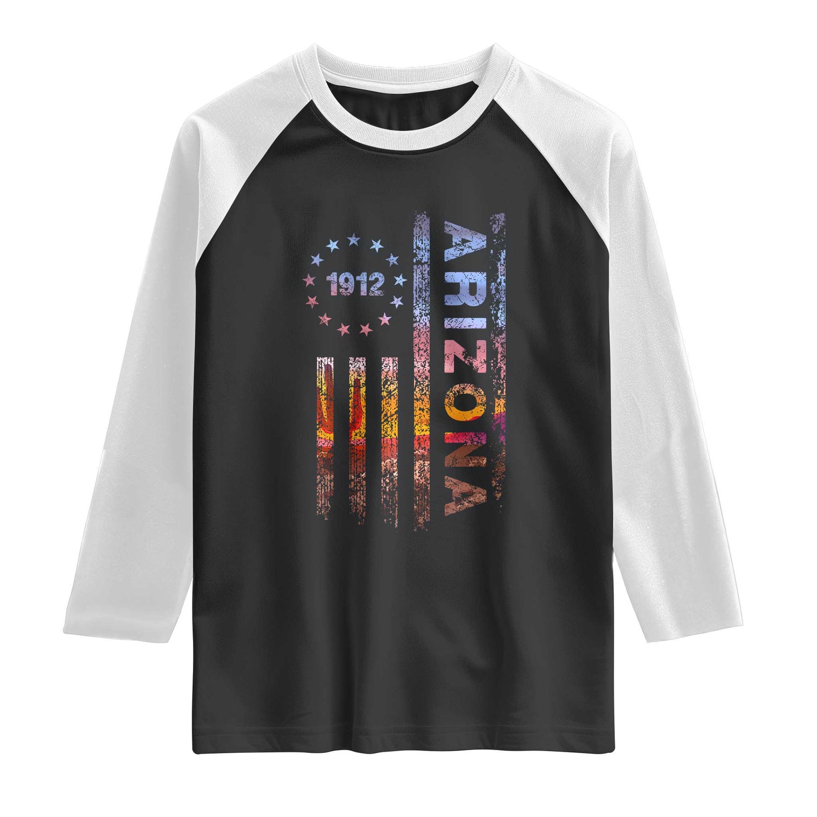 Arizona American Flag Pride Cactus Landscape Established 1912 Raglan Shirt TS14 Black White Print Your Wear