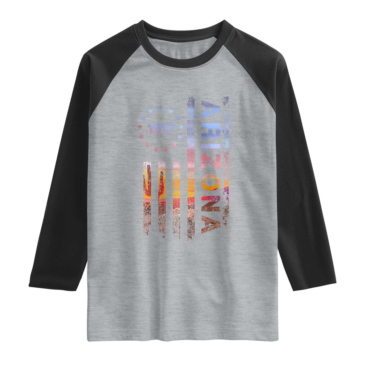 Arizona American Flag Pride Cactus Landscape Established 1912 Raglan Shirt TS14 Heather Gray Black Print Your Wear