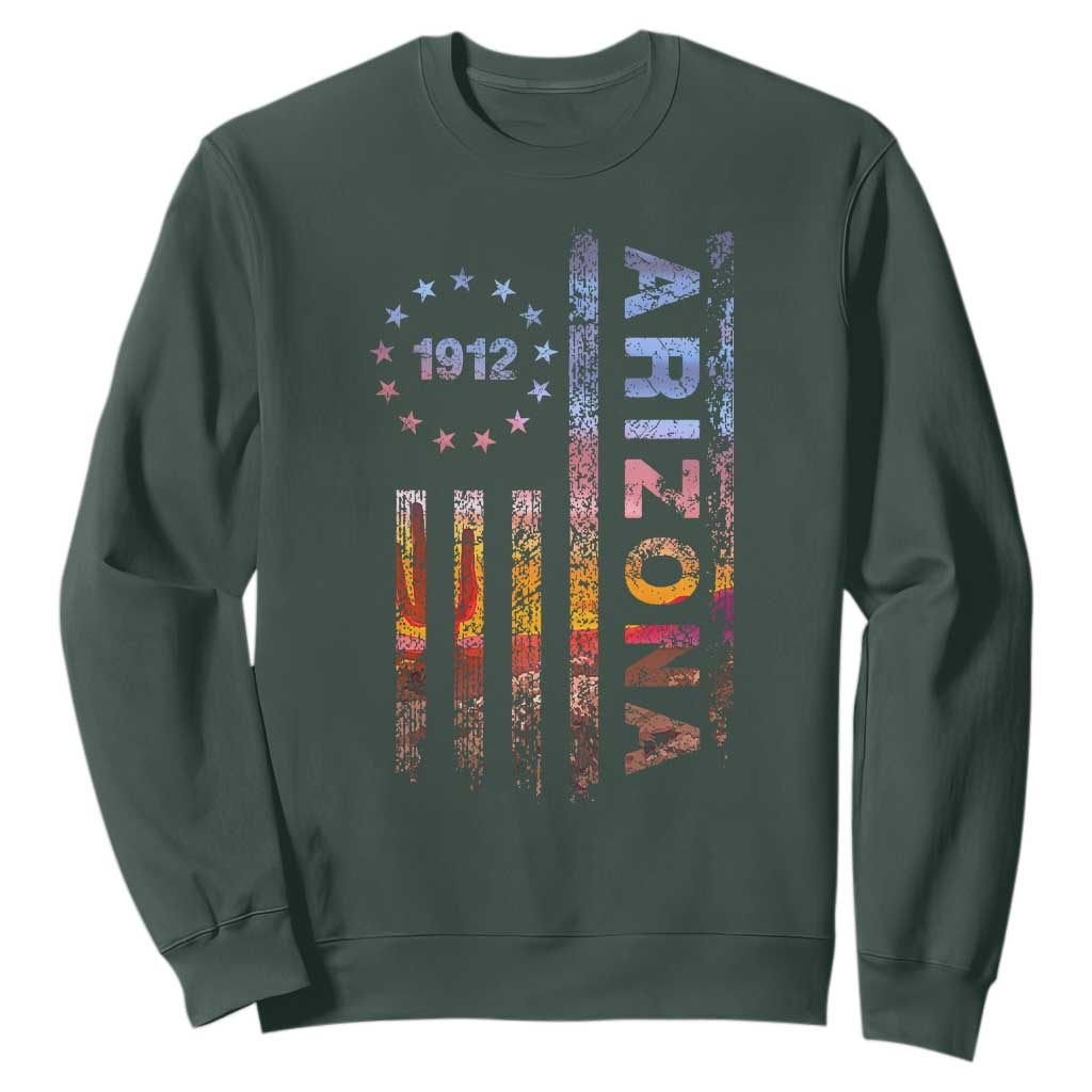 Arizona American Flag Pride Cactus Landscape Established 1912 Sweatshirt TS14 Dark Forest Green Print Your Wear