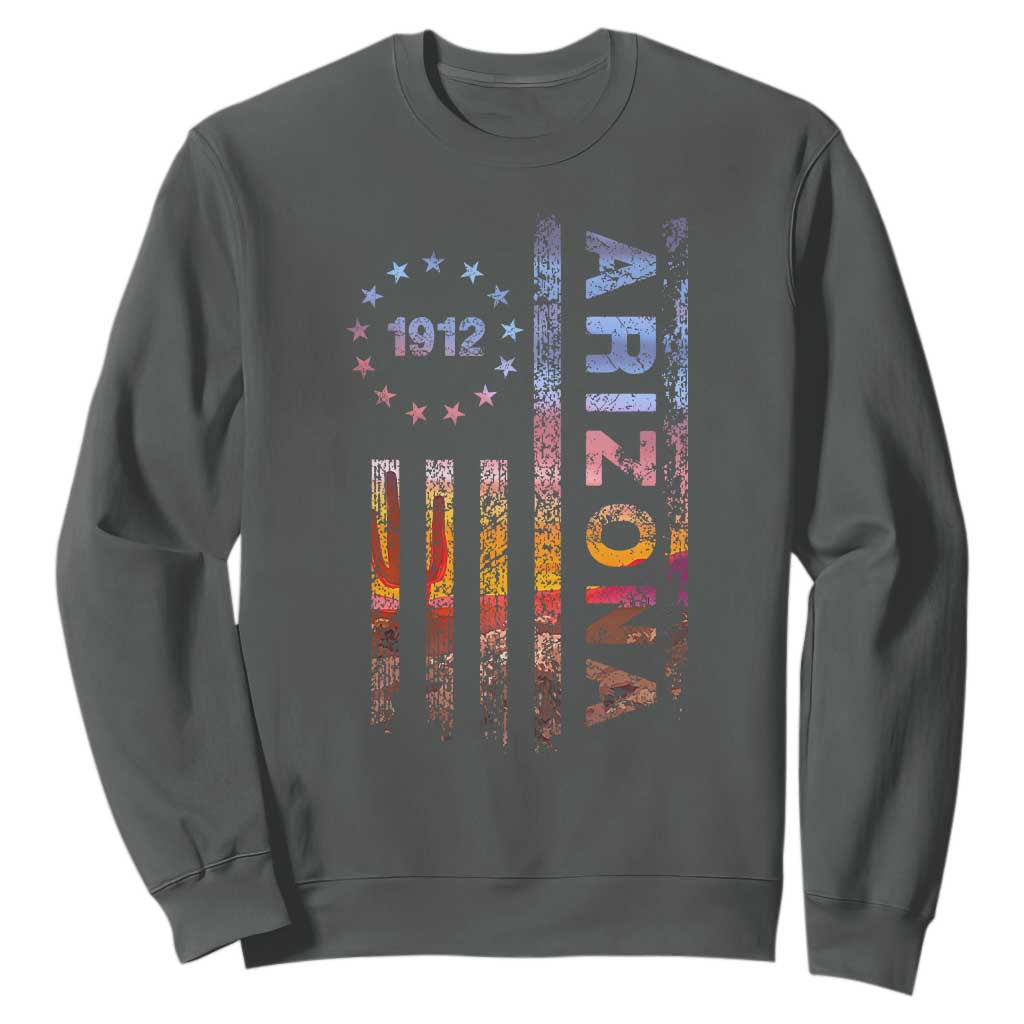 Arizona American Flag Pride Cactus Landscape Established 1912 Sweatshirt TS14 Dark Heather Print Your Wear