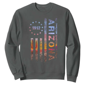 Arizona American Flag Pride Cactus Landscape Established 1912 Sweatshirt TS14 Dark Heather Print Your Wear