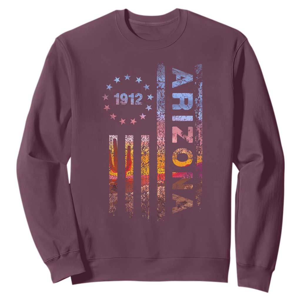 Arizona American Flag Pride Cactus Landscape Established 1912 Sweatshirt TS14 Maroon Print Your Wear