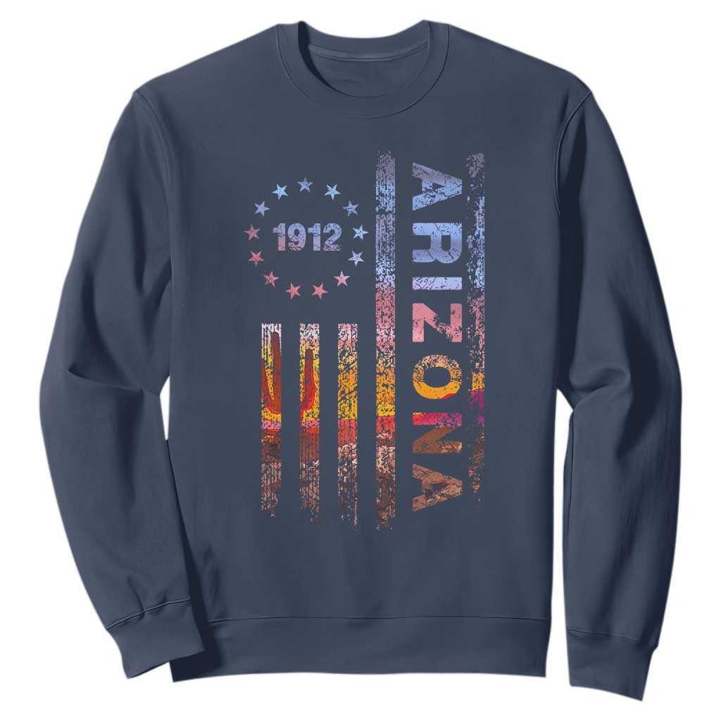 Arizona American Flag Pride Cactus Landscape Established 1912 Sweatshirt TS14 Navy Print Your Wear