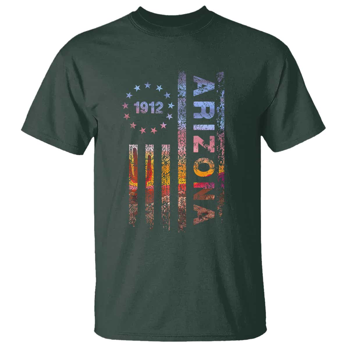 Arizona American Flag Pride Cactus Landscape Established 1912 T Shirt TS14 Dark Forest Green Print Your Wear