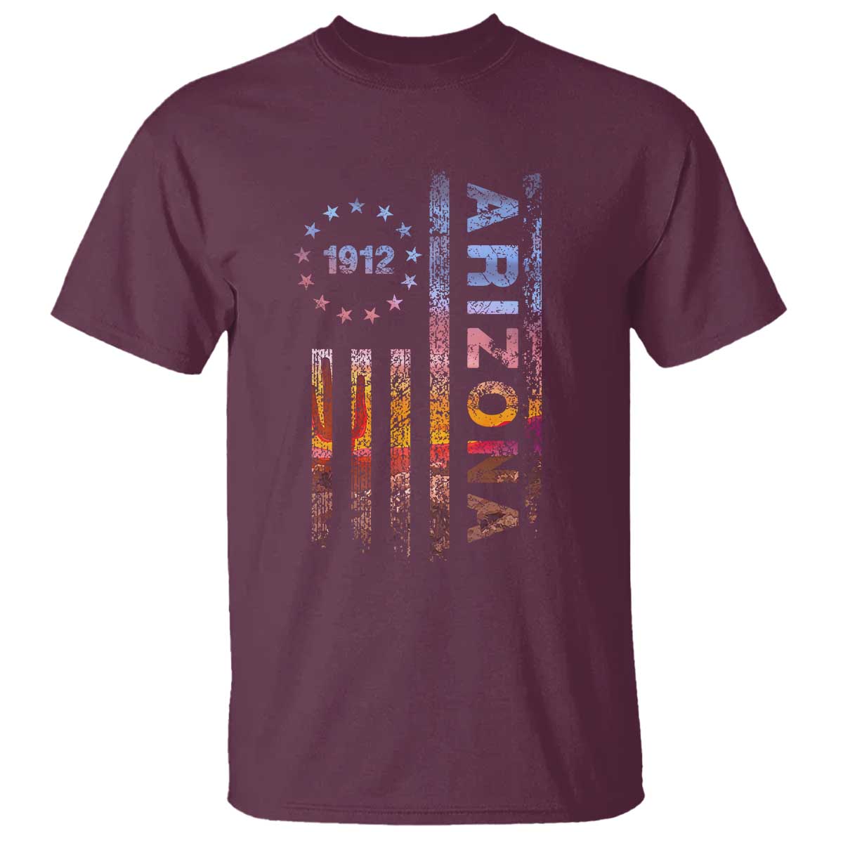 Arizona American Flag Pride Cactus Landscape Established 1912 T Shirt TS14 Maroon Print Your Wear