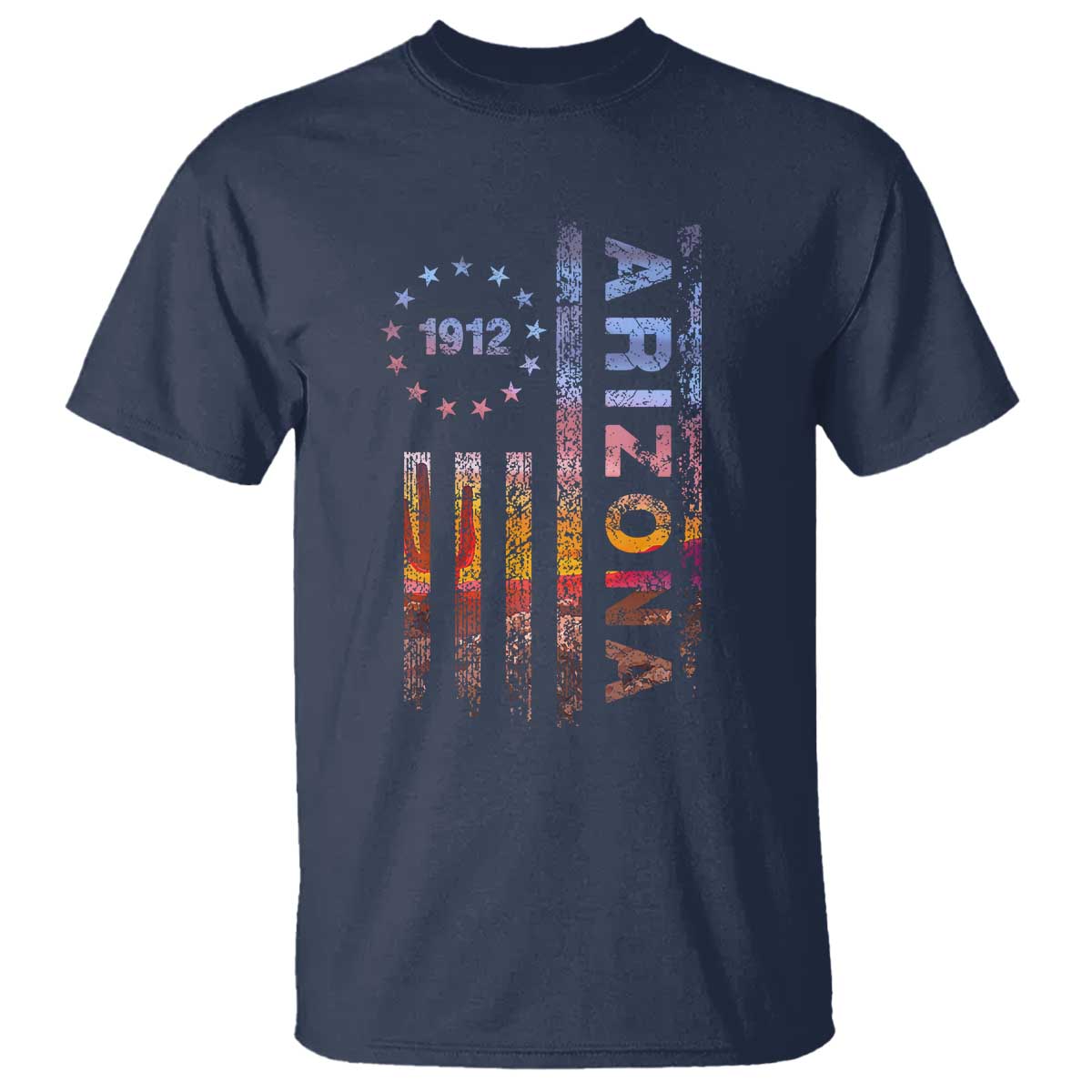 Arizona American Flag Pride Cactus Landscape Established 1912 T Shirt TS14 Navy Print Your Wear