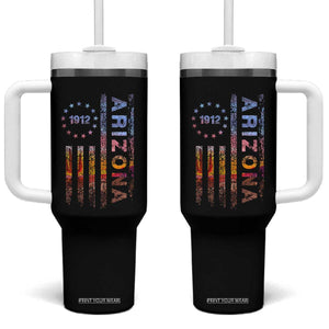 Arizona American Flag Pride Cactus Landscape Established 1912 Tumbler With Handle TS14 One Size: 40 oz Black Print Your Wear
