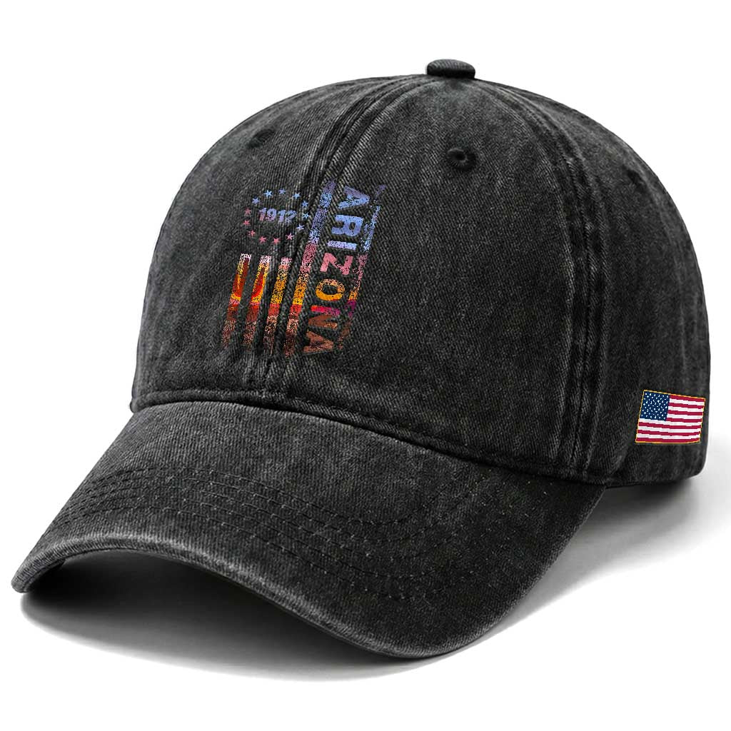 Arizona American Flag Pride Cactus Landscape Established 1912 Washed Cotton Baseball Cap TS14 Print Your Wear
